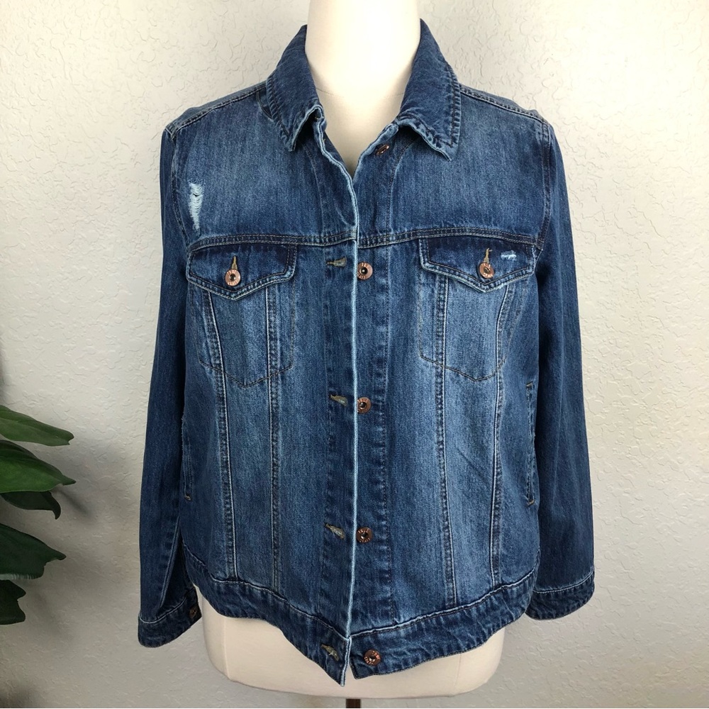 New Plus Size Distressed Denim Jean Jacket-SZ 2X - Picture 3 of 9
